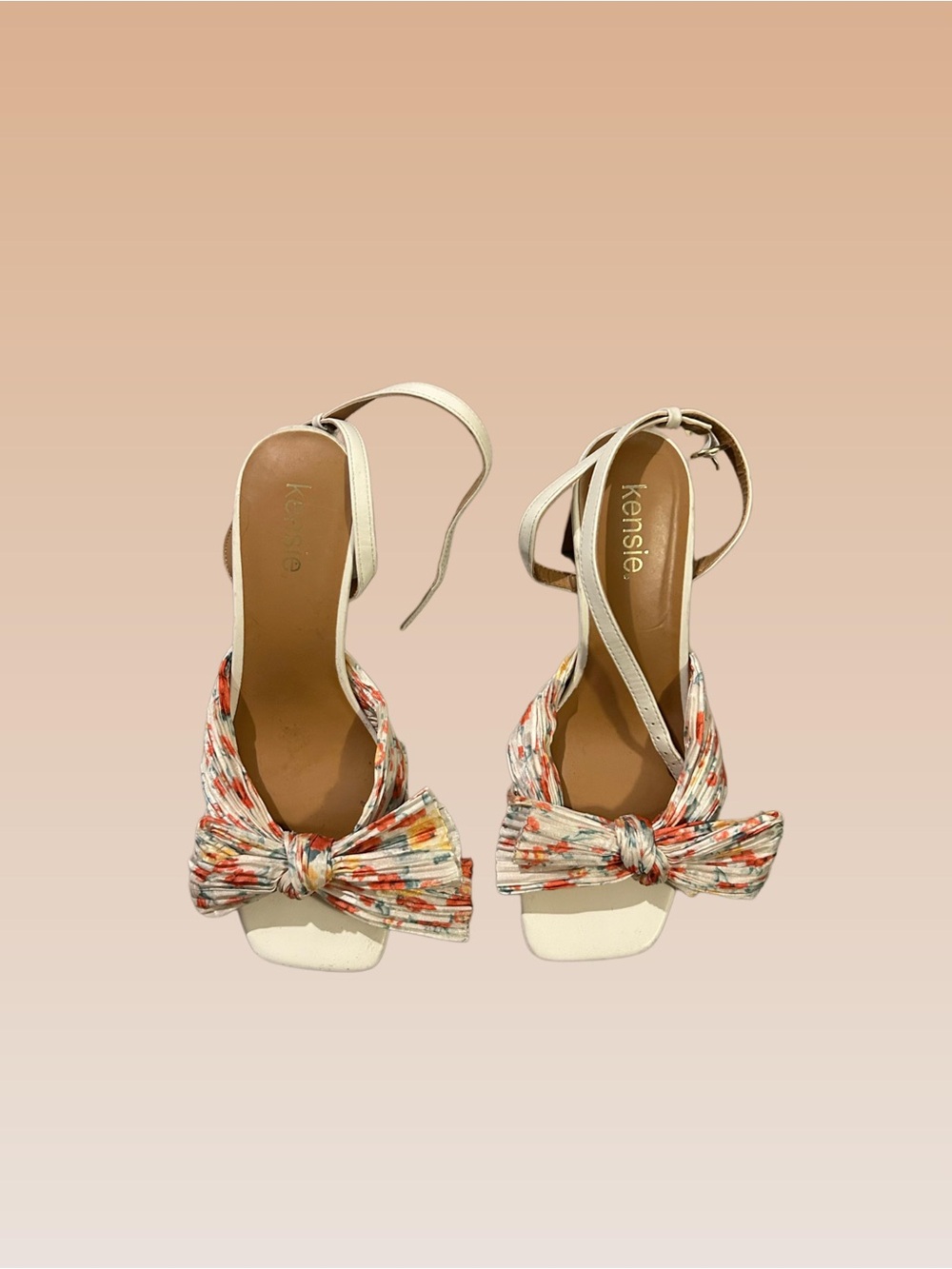 Kensie Cream Sandals with Multicolor Floral Bow